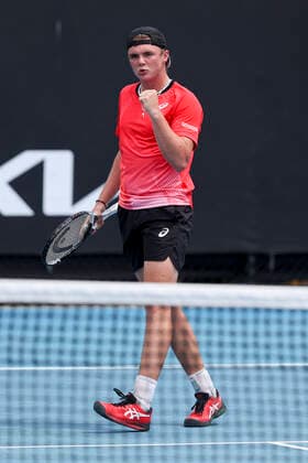 Dominic Stricker (SUI) macht die Faust und jubelt,Jubel, Freude,Emotion, Qualifikationsrunde, Australian Open 2022 Copyright: xJuergenxHasenkopfx