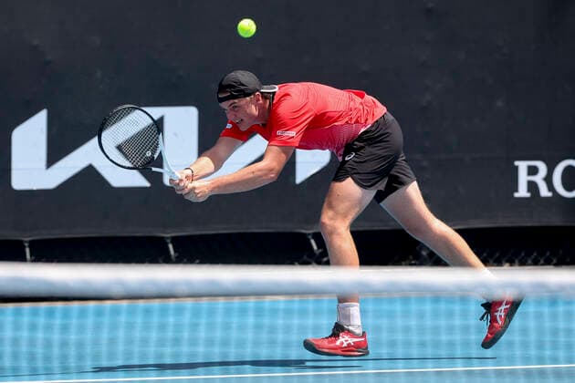 Dominic Stricker (SUI), Qualifikationsrunde, Australian Open 2022 Tennis - Australian Open 2022 - Grand Slam - Melbourne Park - Melbourne - Victoria - Australia - 13 January 2022. Copyright: xJuergenxHasenkopfx
