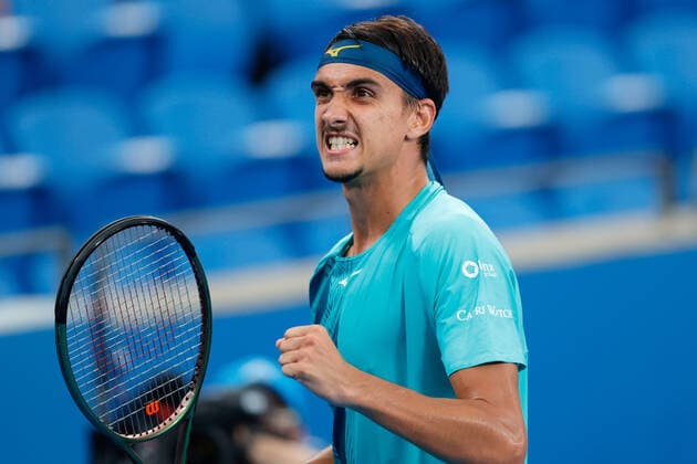 Tennis, ATP-Turnier in Sydney Lorenzo Sonego of Italy reacts against Aslan Karatsev of Russia during the Quarter Final match at the Sydney Tennis Classic 2022 at Sydney Olympic Park Tennis Centre, Sydney, Australia on 13 January 2022. Copyright: xPeterxDovganx 30470426