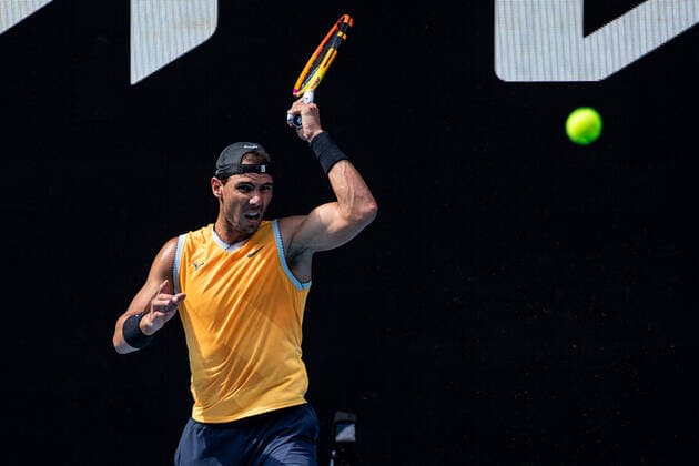 TENNIS AUSTRALIAN OPEN PRACTICE SESSIONS, Rafael Nadal of Spain is seen in action during a practice session ahead of the Australian Open, at Melbourne Park, in Melbourne, Thursday, January 13, 2022. ( NO ARCHIVING, EDITORIAL USE ONLY, NO USE IN BOOKS WITHOUT CONSENT MELBOURNE VIC AUSTRALIA  Copyright: xDIEGOxFEDELEx 20220113001613006418