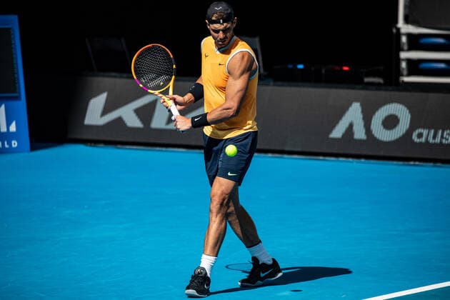 TENNIS AUSTRALIAN OPEN PRACTICE SESSIONS, Rafael Nadal of Spain is seen in action during a practice session ahead of the Australian Open, at Melbourne Park, in Melbourne, Thursday, January 13, 2022. ( NO ARCHIVING, EDITORIAL USE ONLY, NO USE IN BOOKS WITHOUT CONSENT MELBOURNE VIC AUSTRALIA  Copyright: xDIEGOxFEDELEx 20220113001613006483