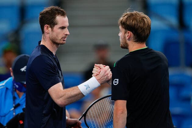 Andy Murray of Great Britain shakes the hand of David Goffin of Belgium after he retired hurt in the Quarter Final during the Sydney Tennis Classic 2022 at Sydney Olympic Park Tennis Centre, Sydney, Australia on 13 January 2022. Copyright: xPeterxDovganx 30470484