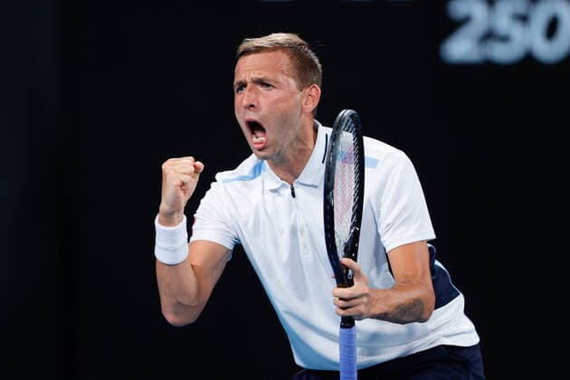 Tennis, ATP-Turnier in Sydney Daniel Evans of Great Britain raises his fist against Maxime Cressy of USA in the Quarter Final match during the Sydney Tennis Classic 2022 at Sydney Olympic Park Tennis Centre, Sydney, Australia on 13 January 2022. Copyright: xPeterxDovganx 30470538