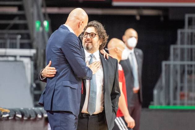 Sasa Obradovic (AS Monaco Basket), Head Coach Andrea Trinchieri (FC Bayern), FC Bayern Basketball vs. AS Monaco Basket, Euroleague, 13.01.2022 Muenchen Bayern Deutschland