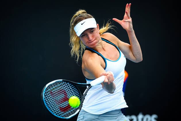 Dutch Indy De Vroome WTA, Tennis Damen 252) pictured during a tennis match against German Vogele, a qualification game for the Australian Open Grand Slam tennis tournament, Friday 14 January 2022 in Melbourne Park, Melbourne, Australia. The 2022 edition of the Australian Grand Slam takes place in the ongoing pandemic. PATRICKxHAMILTON  x3172947x
