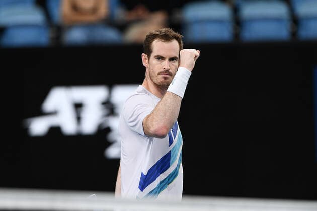 SYDNEY, AUSTRALIA - JANUARY 14: Andy Murray of Great Britain pumps his fist during the Sydney Classic Tennis match between Andy Murray of Great Britain and Reilly Opelka of USA at Ken Rosewall Arena on January 14, 2022 in Sydney, Australia. (Photo by Steven Markham Icon Sportswire) TENNIS: JAN 14 Sydney Classic Icon2201140096