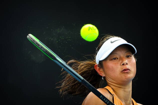 Dutch Arianne Hartono WTA, Tennis Damen 191) pictured during a tennis match against German Niemeier (WTA 130), in the final round of the women s qualifications at of the Australian Open tennis Grand Slam, Friday 14 January 2022 in Melbourne Park, Melbourne, Australia. The 2022 edition of the Australian Grand Slam takes place in the ongoing pandemic. PATRICKxHAMILTON  x3173009x