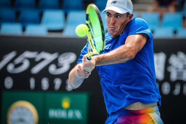January 14, 2022: Ernesto Escobedo of USA during his match against Mikhail Kukushkin of Kazakhstan on day 5 of 2022 Australian Open Qualifying at Melbourne Park on January 14, 2022 in Melbourne, Australia. - ZUMAp121 20220114_zsp_p121_064 Copyright: xChrisxPutnamx