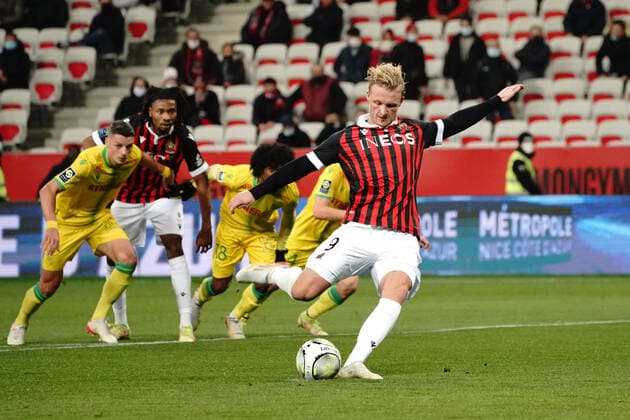Kasper Dolberg (OGC Nice) - penalty FOOTBALL : OGC Nice vs FC Nantes - Ligue 1 Uber Eats - Nice - 14 01 2021 NorbertScanella Panoramic 