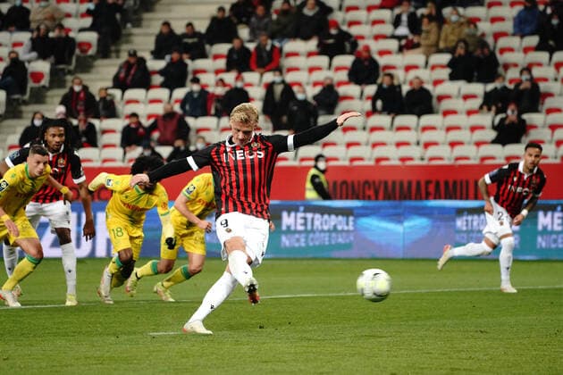 Kasper Dolberg (OGC Nice) - penalty FOOTBALL : OGC Nice vs FC Nantes - Ligue 1 Uber Eats - Nice - 14 01 2021 NorbertScanella Panoramic 