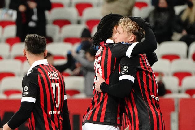 joie - Kasper Dolberg (OGC Nice) - Jean Clair Todibo (OGC Nice) FOOTBALL : OGC Nice vs FC Nantes - Ligue 1 Uber Eats - Nice - 14 01 2021 NorbertScanella Panoramic 