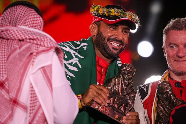 Al Rajhi Yazeed (sau), Overdrive Toyota, Toyota Hilux Overdrive, Auto FIA T1 T2, W2RC, portrait during the Podium Finish of the Dakar Rally 2022, on January 14th 2022 in Jeddah, Saudi Arabia - AUTO - DAKAR 2022 - PODIUM FINISH DPPI Panoramic  20220114_FGOO1664