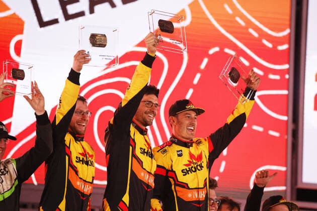 503 Macik Martin (cze), Tomasek Frantisek (cze), Svanda Dacid (cze), Big Shock Racing, Iveco Powerstart, T5 FIA Camion, W2RC, action during the Podium Finish of the Dakar Rally 2022, on January 14th 2022 in Jeddah, Saudi Arabia - AUTO - DAKAR 2022 - PODIUM FINISH DPPI Panoramic  FG000413
