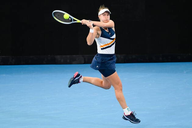 SYDNEY, AUSTRALIA - JANUARY 15: Barbora Krejcikova of the Czech Republic plays a backhand during the Sydney Classic Tennis women s singles final between Barbora Krejcikova of the Czech Republic and Paula Badosa of Spain at Ken Rosewall Arena on January 15, 2022 in Sydney, Australia. (Photo by Steven Markham Icon Sportswire) TENNIS: JAN 15 Sydney Classic Icon2201150066