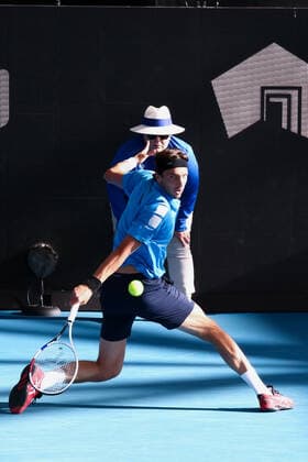 ADELAIDE, AUSTRALIA - JANUARY 15: Arthur Rinderknech of France hits a backhand during the ATP, Tennis Herren final singles match between Arthur Rinderknech of France and Thanasi Kokkinakis of Australia on day seven of the Adelaide International tennis tournament 2 at Memorial Drive on January 15, 2022 in Adelaide, Australia. (Photo by Peter Mundy Speed Media Icon Sportswire) TENNIS: JAN 15 Adelaide International Icon2201150080