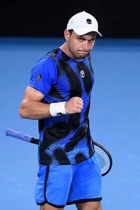 SYDNEY TENNIS CLASSIC, Aslan Karatsev of Russia gestures after winning the Men?s Final against Andy Murray of Great Britain on Day 6 of the Sydney Tennis Classic at Sydney Olympic Park in Sydney, Saturday, January 15, 2022. ( NO ARCHIVING, EDITORIAL USE ONLY, NO USE IN BOOKS WITHOUT CONSENT SYDNEY NSW AUSTRALIA  Copyright: xDANxHIMBRECHTSx 20220115001613576250