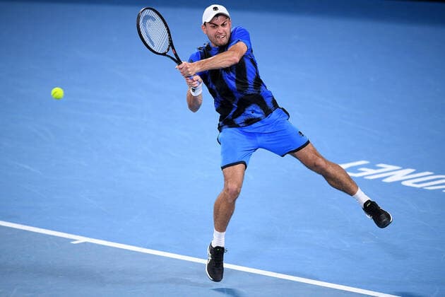 SYDNEY TENNIS CLASSIC, Aslan Karatsev of Russia during the Men?s Final against Andy Murray of Great Britain on Day 6 of the Sydney Tennis Classic at Sydney Olympic Park in Sydney, Saturday, January 15, 2022. ( NO ARCHIVING, EDITORIAL USE ONLY, NO USE IN BOOKS WITHOUT CONSENT SYDNEY NSW AUSTRALIA  Copyright: xDANxHIMBRECHTSx 20220115001613578097