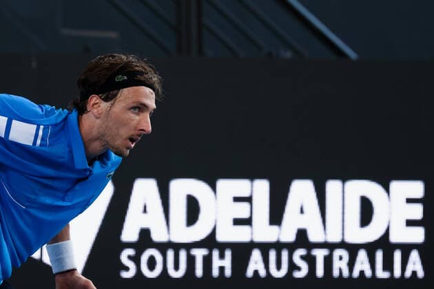 ADELAIDE, AUSTRALIA - JANUARY 15: Arthur Rinderknech of France during the ATP, Tennis Herren final singles match between Arthur Rinderknech of France and Thanasi Kokkinakis of Australia on day seven of the Adelaide International tennis tournament 2 at Memorial Drive on January 15, 2022 in Adelaide, Australia. (Photo by Peter Mundy Speed Media Icon Sportswire) TENNIS: JAN 15 Adelaide International Icon2201150137