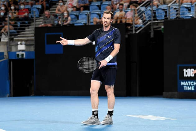 SYDNEY, AUSTRALIA - JANUARY 15: Andy Murray of Great Britain shows emotion during the Sydney Classic Tennis men s singles final between Andy Murray of Great Britain and Aslan Karatsev of Russia at Ken Rosewall Arena on January 15, 2022 in Sydney, Australia. (Photo by Steven Markham Icon Sportswire) TENNIS: JAN 15 Sydney Classic Icon2201150106