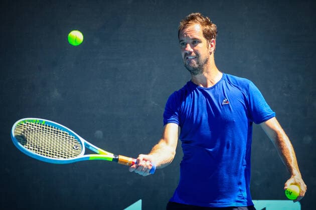 French Richard Gasquet pictured during a training session, ahead of the Australian Open Grand Slam tennis tournament, Sunday 16 January 2022 in Melbourne Park, Melbourne, Australia. The 2022 edition of the Australian Grand Slam takes place in the ongoing pandemic. PATRICKxHAMILTON  x3285867x