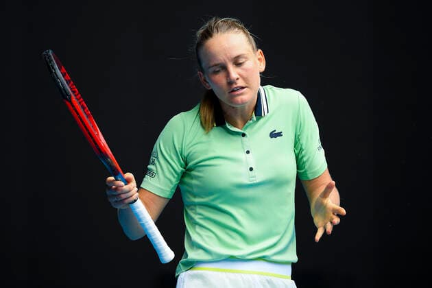 TENNIS AUSTRALIAN OPEN, Fiona Ferro of France reacts during her first Round Women s singles match match against Elina Svitolina of Ukraine on Day 1 of the Australian Open, at Melbourne Park, in Melbourne, Monday, January 17, 2022. ( NO ARCHIVING, EDITORIAL USE ONLY, NO USE IN BOOKS WITHOUT CONSENT MELBOURNE VIC AUSTRALIA  Copyright: xDEANxLEWINSx 20220117001614087141