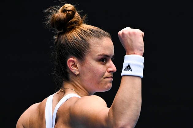 TENNIS AUSTRALIAN OPEN, Maria Sakkari of Greece celebrates after winning her first Round Women s singles match match against Tatjana Maria of Germany on Day 1 of the Australian Open, at Melbourne Park, in Melbourne, Monday, January 17, 2022. ( NO ARCHIVING, EDITORIAL USE ONLY, NO USE IN BOOKS WITHOUT CONSENT MELBOURNE VIC AUSTRALIA  Copyright: xDAVExHUNTx 20220117001614098622