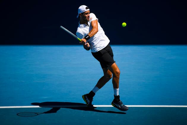 TENNIS AUSTRALIAN OPEN, Matteo Berrettini of Italy plays a shot during his first Round Men s singles match against Brandon Nakashima of the United States on Day 1 of the Australian Open, at Melbourne Park, in Melbourne, Monday, January 17, 2022. ( NO ARCHIVING, EDITORIAL USE ONLY, NO USE IN BOOKS WITHOUT CONSENT MELBOURNE VIC AUSTRALIA  Copyright: xDEANxLEWINSx 20220117001614125438