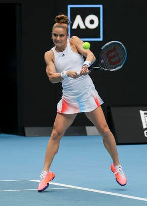 Melbourne, Australia. 17th. Jan., 2022. Greek tennis player Maria Sakkari in action during the Australian Open tournament at Melbourne Park on Monday 17 January 2022. Â Copyright: xJuergenxHasenkopfx