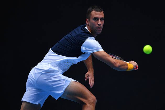 TENNIS AUSTRALIAN OPEN, Laslo Djere of Serbia in action during their Mens singles match against Denis Shapovalov of Canada on Day 1 of the Australian Open tennis tournament, at Melbourne Park, in Melbourne, Monday, January 17, 2022. ( NO ARCHIVING, EDITORIAL USE ONLY, NO USE IN BOOKS WITHOUT CONSENT MELBOURNE VIC AUSTRALIA  Copyright: xJAMESxROSSx 0147938602st