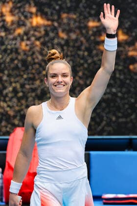 January 17, 2022: 5th seed MARIA SAKKARI (GRE) celebrates after defeating TATJANA MARIA (GER) on Rod Laver Arena in a Women s Singles 1st round match on day 1 of the 2022 Australian Open in Melbourne, Australia. Cal Media USA - ZUMAc04_ 20220117_zaf_c04_017 Copyright: xSydneyxLowx