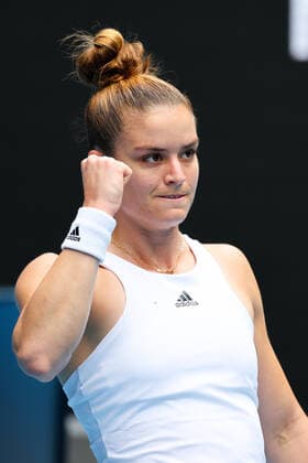 January 17, 2022: 5th seed MARIA SAKKARI (GRE) celebrates after defeating TATJANA MARIA (GER) on Rod Laver Arena in a Women s Singles 1st round match on day 1 of the 2022 Australian Open in Melbourne, Australia. Cal Media USA - ZUMAc04_ 20220117_zaf_c04_019 Copyright: xSydneyxLowx