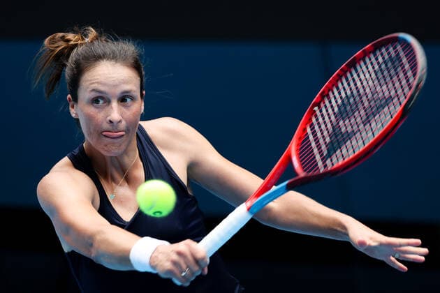 January 17, 2022: TATJANA MARIA (GER) in action against 5th seed MARIA SAKKARI (GRE) on Rod Laver Arena in a Women s Singles 1st round match on day 1 of the 2022 Australian Open in Melbourne, Australia. Cal Media USA - ZUMAc04_ 20220117_zaf_c04_023 Copyright: xSydneyxLowx