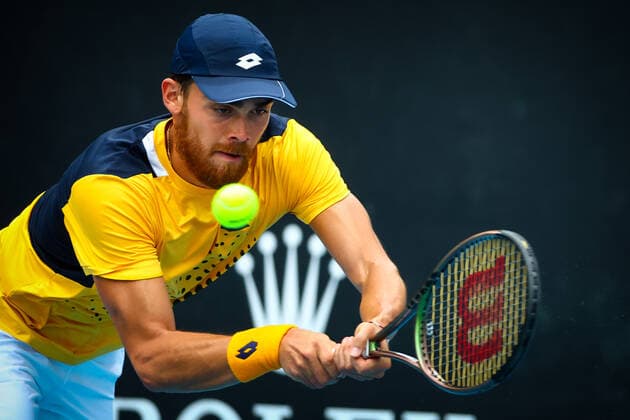 French Benjamin Bonzi ATP, Tennis Herren 65) pictured in action at a men s first round game between French Bonzi and German Gojowczyk at the Australian Open Grand Slam tennis tournament, Monday 17 January 2022 in Melbourne Park, Melbourne, Australia. The 2022 edition of the Australian Grand Slam takes place from January 17th to January 30th. PATRICKxHAMILTON  x3428985x