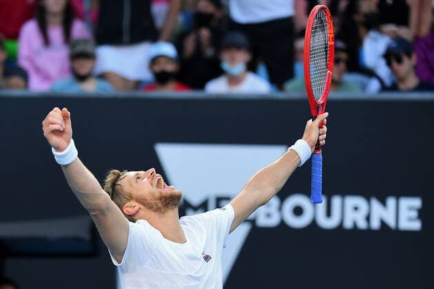 Sport Bilder des Tages TENNIS AUSTRALIAN OPEN, Yannick Hanfmann of Germany reacts after defeating Thanasi Kokkinakis of Australia at the conclusion of their Mens singles match on Day 1 of the Australian Open tennis tournament, at Melbourne Park, in Melbourne, Monday, January 17, 2022. ( NO ARCHIVING, EDITORIAL USE ONLY, NO USE IN BOOKS WITHOUT CONSENT MELBOURNE VIC AUSTRALIA  Copyright: xJAMESxROSSx 0147968574st