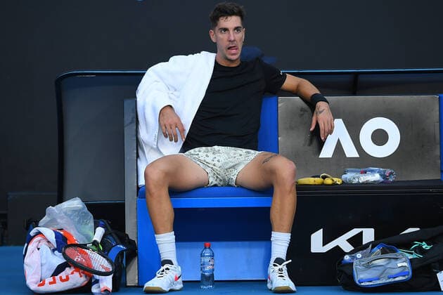 Thanasi Kokkinakis of Australia is seen during their Mens singles match against Yannick Hanfmann of Germany on Day 1 of the Australian Open tennis tournament, at Melbourne Park, in Melbourne, Monday, January 17, 2022. (AAP Image James Ross) NO ARCHIVING MELBOURNE AUSTRALIA - ZUMALIAN 0147969458st Copyright: xJAMESxROSSx