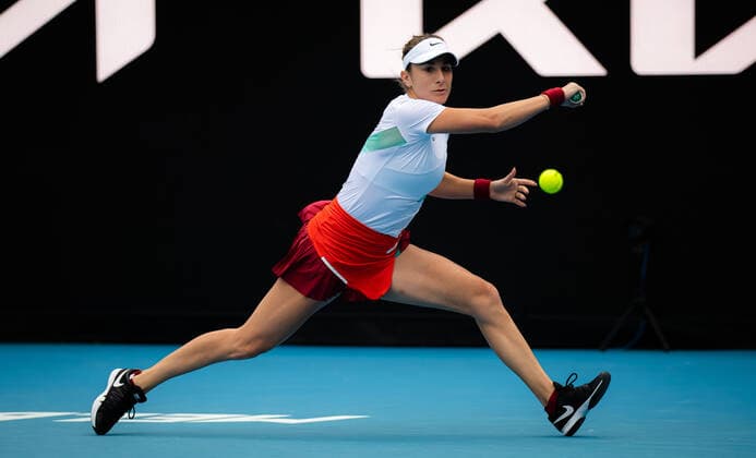 January 17, 2022, MELBOURNE, AUSTRALIA: Belinda Bencic of Switzerland in action during the first round of the 2022 Australian Open Grand Slam tennis tournament against Kristina Mladenovic of France MELBOURNE AUSTRALIA - ZUMAa181 20220117_zaa_a181_015 Copyright: xRobxPrangex