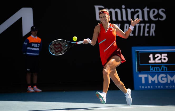 January 17, 2022, MELBOURNE, AUSTRALIA: Victoria Azarenka of Belarus in action during the first round of the 2022 Australian Open Grand Slam tennis tournament against Panna Udvardy of Hungary MELBOURNE AUSTRALIA - ZUMAa181 20220117_zaa_a181_172 Copyright: xRobxPrangex