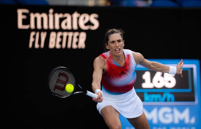 January 17, 2022, MELBOURNE, AUSTRALIA: Andrea Petkovic of Germany in action during the first round of the 2022 Australian Open Grand Slam tennis tournament against Barbora Krejcikova of the Czech Republic MELBOURNE AUSTRALIA - ZUMAa181 20220117_zaa_a181_187 Copyright: xRobxPrangex