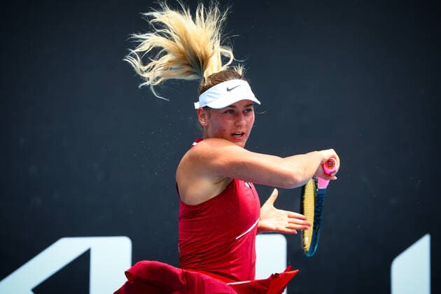 Marta Kostyuk WTA, Tennis Damen 50) pictured in action during a game between French Parry and Ukrainian Kostyuk at the Australian Open Grand Slam tennis tournament, Monday 17 January 2022 in Melbourne Park, Melbourne, Australia. Kostyuk won the game 6-1 7-6 (7-2). The 2022 edition of the Australian Grand Slam takes place from January 17th to January 30th. PATRICKxHAMILTON  x3464821x