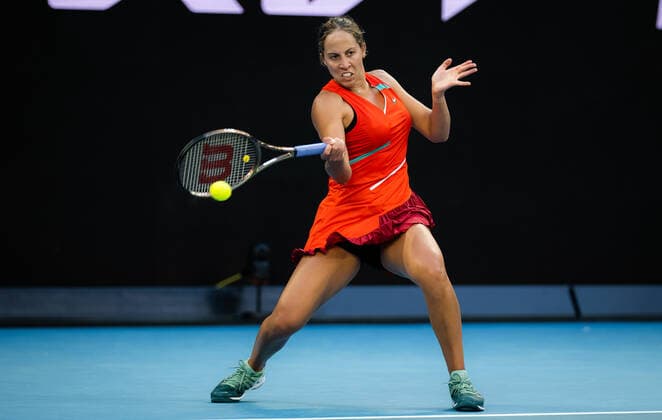 January 17, 2022, MELBOURNE, AUSTRALIA: Madison Keys of the United States in action during the first round of the 2022 Australian Open Grand Slam tennis tournament against Sofia Kenin of the United States MELBOURNE AUSTRALIA - ZUMAa181 20220117_zaa_a181_245 Copyright: xRobxPrangex
