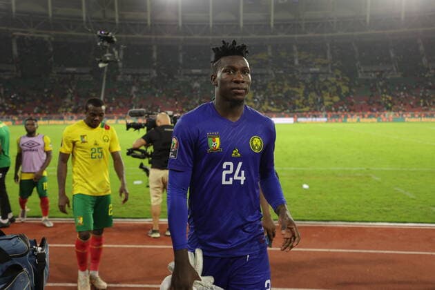 YAOUNDE, CAMEROON - JANUARY 17: AndrÃ Onana of Cameroon during the 2021 Africa Cup of Nations group A match between Cape Verde and Cameroon at Stade d Olembe on January 17, 2022 in Yaounde, Ca Cape Verde v Cameroon - Africa Cup of Nations group A Copyright: xCx