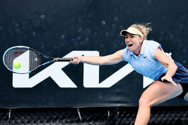 January 18, 2022: KRISTINA KUCOVA (SVK) in action against MISAKI DOI (JPN) on Rod Laver Arena in a Women s Singles 1st round match on day 2 of the 2022 Australian Open in Melbourne, Australia. Cal Media. KUCOVA won 6:3 7:5 USA - ZUMAc04_ 20220118_zaf_c04_002 Copyright: xSydneyxLowx