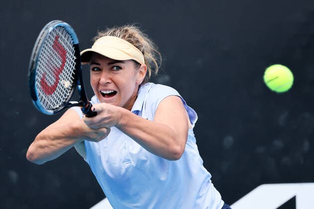 January 18, 2022: KRISTINA KUCOVA (SVK) in action against MISAKI DOI (JPN) on Rod Laver Arena in a Women s Singles 1st round match on day 2 of the 2022 Australian Open in Melbourne, Australia. Cal Media. KUCOVA won 6:3 7:5 USA - ZUMAc04_ 20220118_zaf_c04_003 Copyright: xSydneyxLowx