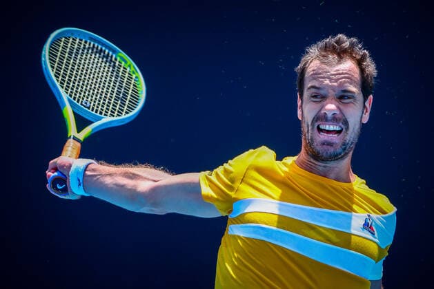 French Richard Gasquet pictured in action at a men s first round game between French Gasquet and Humbert at the Australian Open Grand Slam tennis tournament, Tuesday 18 January 2022 in Melbourne Park, Melbourne, Australia. The 2022 edition of the Australian Grand Slam takes place from January 17th to January 30th. PATRICKxHAMILTON  x3480440x
