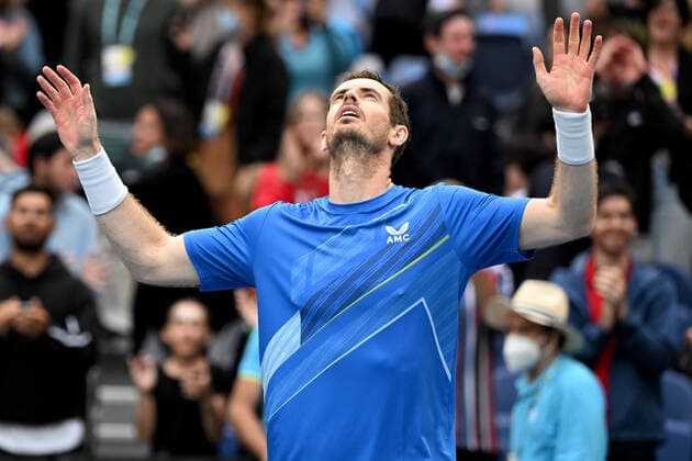 TENNIS AUSTRALIAN OPEN, Andy Murray of Great Britain reacts after winning his first round Men?s singles match against Nikoloz Basilashvili of Georgia on Day 2 of the Australian Open, at Melbourne Park, in Melbourne, Tuesday, January 18, 2022. ( NO ARCHIVING, EDITORIAL USE ONLY, NO USE IN BOOKS WITHOUT CONSENT MELBOURNE VIC AUSTRALIA  Copyright: xDAVExHUNTx 20220118001614401748