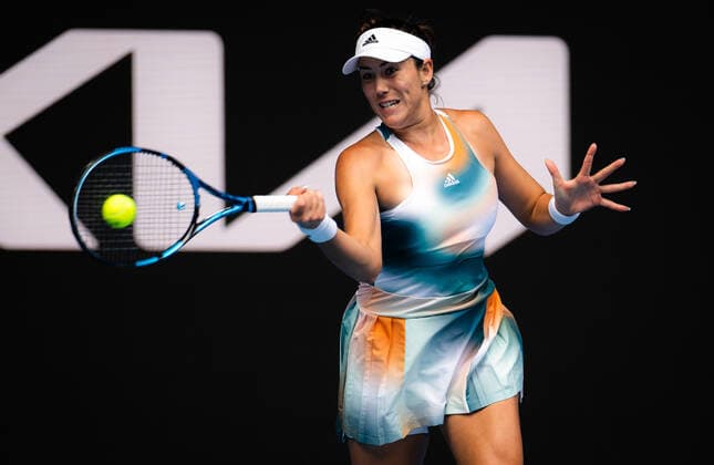 January 18, 2022, MELBOURNE, AUSTRALIA: Garbine Muguruza of Spain in action during the first round of the 2022 Australian Open Grand Slam tennis tournament against Clara Burel of France MELBOURNE AUSTRALIA - ZUMAa181 20220118_zaa_a181_190 Copyright: xRobxPrangex
