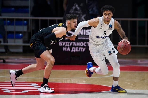 Caleb Homesley of Hamburg Towers, Uros Trifunovic of Partizan Nis Belgrade Partizan Nis Belgrade vs Hamburg Towers, Euro Cup Basketball, 18 January, 18.01.2022 Partizan Nis Belgrade vs Hamburg Towers, Euro Cup Basketball, 18 January, 18.01.2022 Belgrade Copyright: xEIBNER NikolaxKrsticx EP_EER