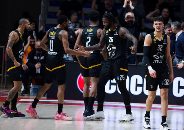 Mathias Lessort of Partizan Nis Belgrade, Uros Trifunovic of Partizan Nis Belgrade Partizan Nis Belgrade vs Hamburg Towers, Euro Cup Basketball, 18 January, 18.01.2022 Partizan Nis Belgrade vs Hamburg Towers, Euro Cup Basketball, 18 January, 18.01.2022 Belgrade Copyright: xEIBNER NikolaxKrsticx EP_EER