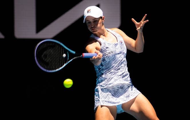 Mandatory Credit: Photo by Rob Prange Shutterstock (12763713c) Ashleigh Barty of Australia in action during the second round of the 2022 Australian Open Grand Slam tennis tournament Australian Open, Day Three, Tennis, Melbourne Park, Melbourne, Australia - 19 Jan 2022 Australian Open, Day Three, Tennis, Melbourne Park, Melbourne, Australia - 19 Jan 2022 Copyright: xRobxPrange Shutterstockx 12763713c