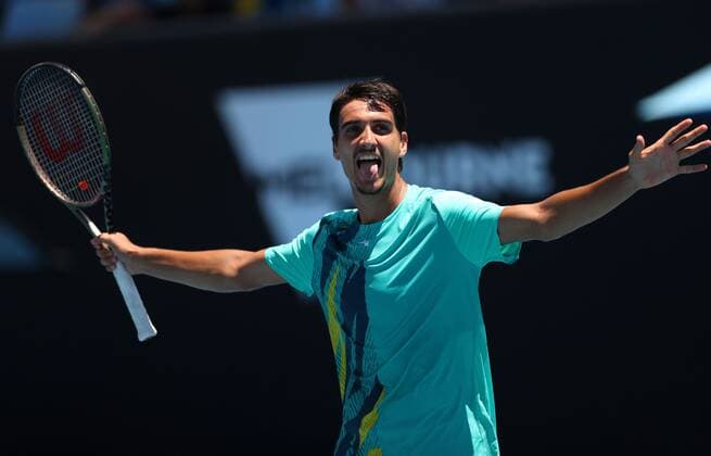 Mandatory Credit: Photo by Ella Ling Shutterstock (12763715ba) Lorenzo Sonego celebrates his second round win Australian Open, Day Three, Tennis, Melbourne Park, Melbourne, Australia - 19 Jan 2022 Australian Open, Day Three, Tennis, Melbourne Park, Melbourne, Australia - 19 Jan 2022 Copyright: xEllaxLing Shutterstockx 12763715ba